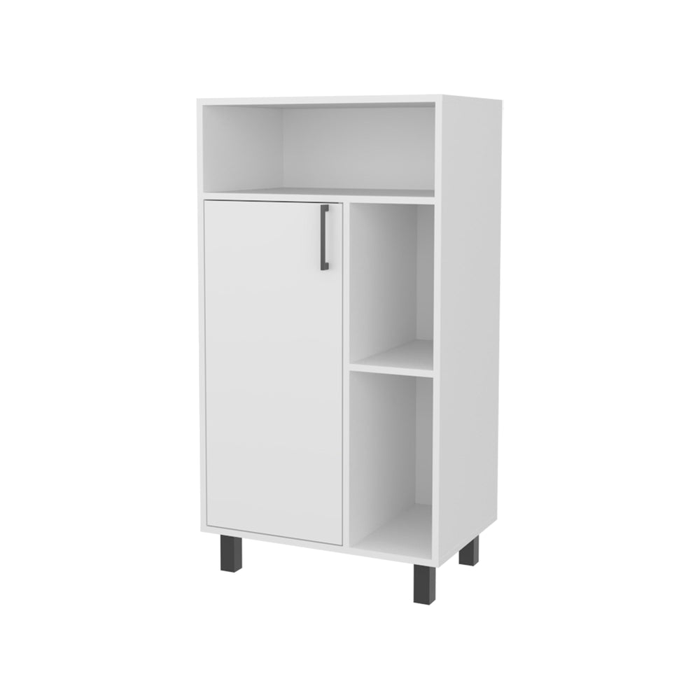English Elm White Compact Cabinet with Open Shelf and Single Door, Crisp White Finish for Small Spaces, Versatile Storage Solution B062P323172