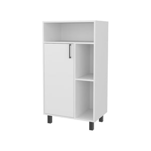 English Elm White Compact Cabinet with Open Shelf and Single Door, Crisp White Finish for Small Spaces, Versatile Storage Solution B062P323172