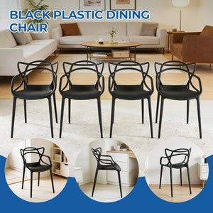 English Elm Pvc Sleek Matte Black Dining Chair Set of 4 for Kitchen Studio or Cafe Use W3766P436153