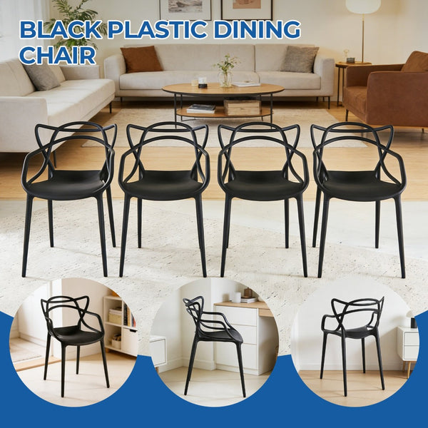 English Elm Pvc Sleek Matte Black Dining Chair Set of 4 for Kitchen Studio or Cafe Use W3766P436153