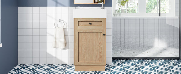 English Elm 18.5" Rustic Bathroom Vanity with Reversible Resin Sink, Wood Grain Melamine, Soft-Close Door, Adjustable Shelf N729P285512N