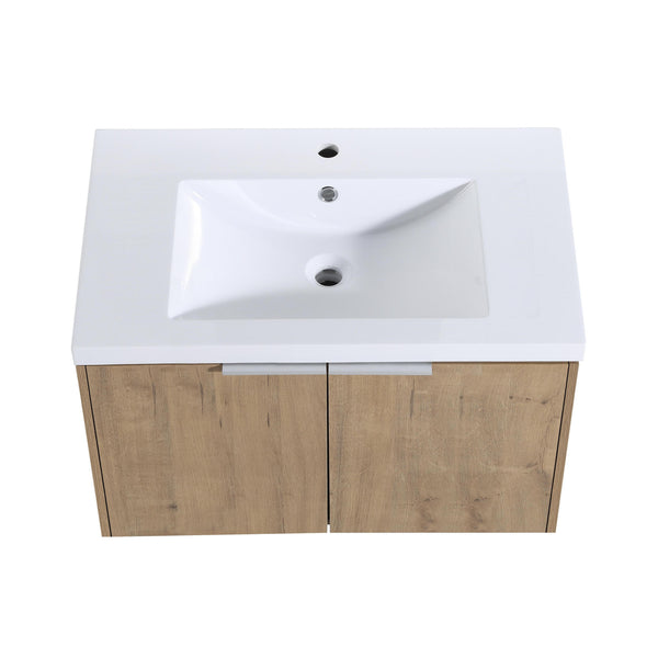 English Elm 42" Wall-Mounted Bathroom Vanity Set With Soft-Close Doors, Resin Sink & Side Cabinets For Style W999S00236