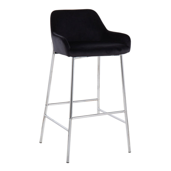 English Elm Daniella Set Of 2 Contemporary Bar Stools In Chrome And Black Velvet For Stylish Home Interiors B202S00545
