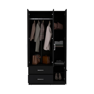 English Elm Sebree Tall Armoire Closet with Hanging Rod, Six Shelves, Two Drawers & Three Cabinets for Organized Storage Black 41.3 L x 22.8 W x 5.9 H B070S00231