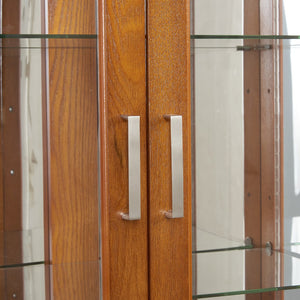 English Elm Curio Display Cabinet with Internal Lighting, Mirrored Back, 6 Adjustable Shelves, Glass Doors Oak W1693P154580