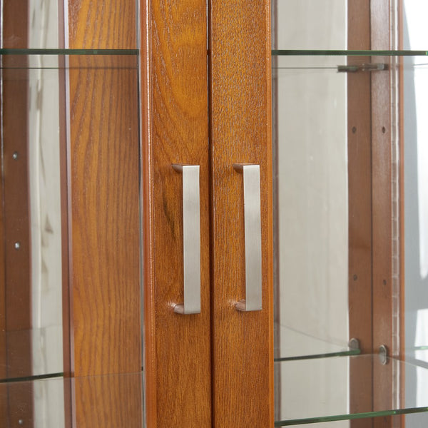 English Elm Curio Display Cabinet with Internal Lighting, Mirrored Back, 6 Adjustable Shelves, Glass Doors Oak W1693P154580