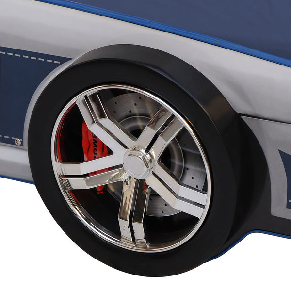 English Elm Hero Patrol Twin Police Car Bed with LED Headlights, Kid-Friendly MDF Frame, Guardrail & Sturdy Slats W2237S00016