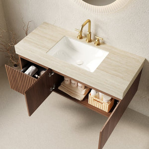 English Elm Muri 48 Inch Floating Bathroom Vanity Plywood Cabinet Sintered Stone Top Oak Finish W2615S00585