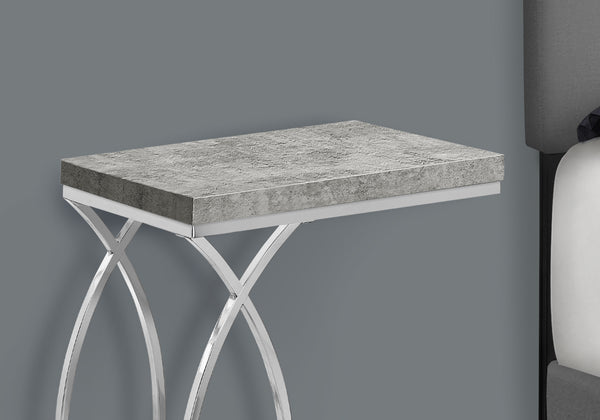 English Elm Accent C-Shaped Side Table with Glossy Laminate Top and Chrome Frame — Versatile Snack & End Surface Grey 26 L x 13 W x 6 H B2710P219215