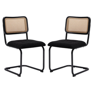 English Elm Kitchen Mid-Century Dining Chairs Set of 2 with Rattan Backrest, Cantilever Aluminum Legs, 300lb Capacity Black T3623P408460