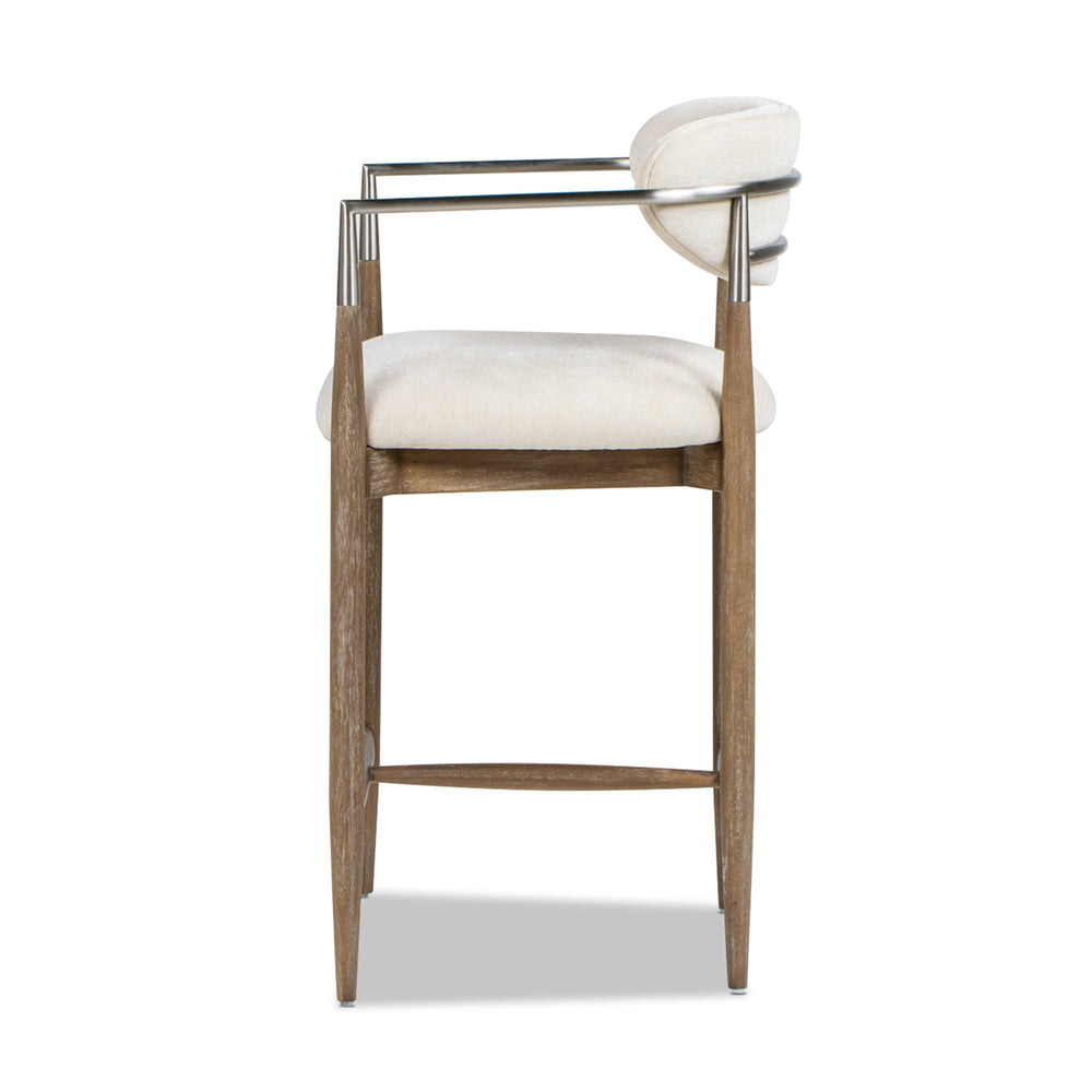 English Elm Jennifer Taylor Home - Artemis Plush 26" Counter Stool in Warm White Chenille with Brushed Nickel Arms & Rubberwood Frame B2719P280172