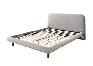 English Elm Cleo Boucle Upholstered Queen Bed Tall Cushioned Headboard Rubberwood Legs B2756S00038