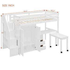 English Elm Queen Murphy Bed with Integrated Desk Cabinet Shelves Space Saving Studio Solution White N708S00013K