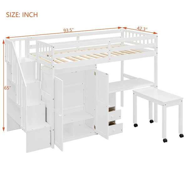 English Elm Queen Murphy Bed with Integrated Desk Cabinet Shelves Space Saving Studio Solution White N708S00013K