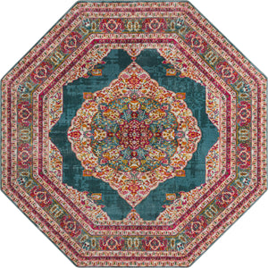 Unique Loom Baracoa Regla Machine Made Border Rug Turquoise, Ivory/Olive/Orange/Red/Violet/Pink 8' 2" x 8' 2"
