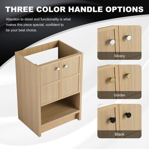 English Elm 24" Modern Freestanding Bathroom Vanity Oak Plywood with Soft-Closing Doors & Open Shelf Storage W1972P268402
