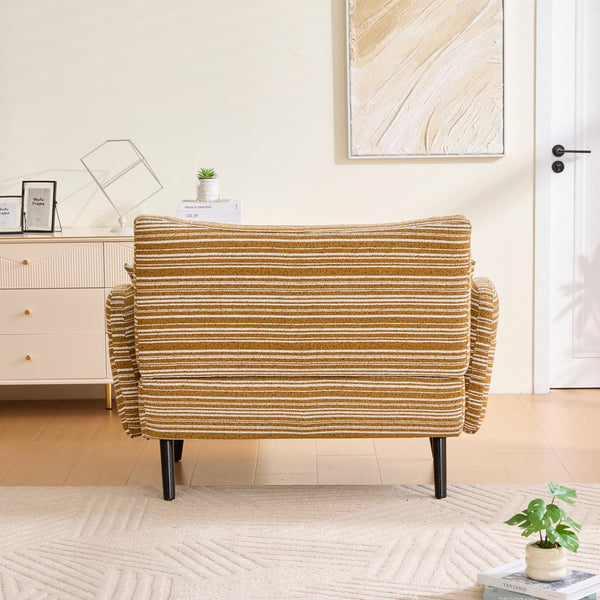 English Elm Modern tufted two-seater sofa with boucle upholstery, tapered legs, storage pockets and plush comfort for small spaces and offices Mustard yellow W395P376588