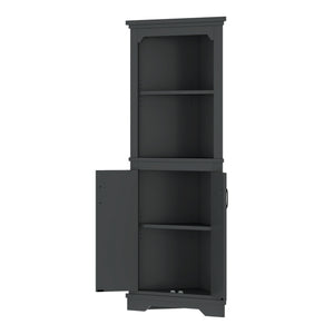 English Elm Tall Corner Cabinet with Doors - Slim Black Storage Tower for Living Room, Bathroom, Kitchen, Office W1580P332942