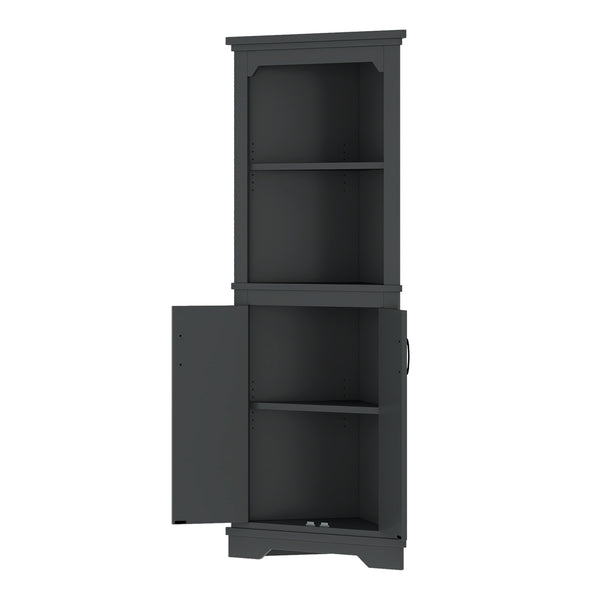 English Elm Tall Corner Cabinet with Doors - Slim Black Storage Tower for Living Room, Bathroom, Kitchen, Office W1580P332942
