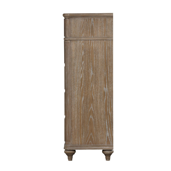 English Elm Simple Contemporary Chest of Drawers with Solid Wood Veneer, Felt-Lined Top Drawer & Metal Handles Oak,Rustic 21 L x 44 W x 54 H B2741P357499