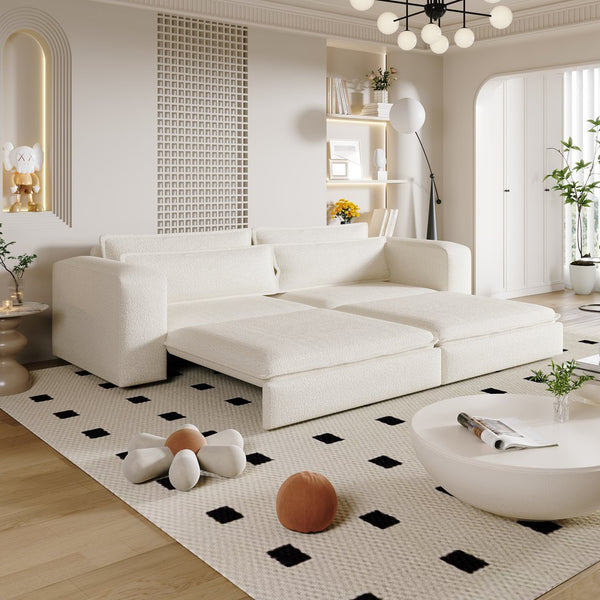 English Elm 93" King Size Sleeper Sofa Bed - 3-In-1 Convertible Sofa With Chaise & Lumbar Pillows In Beige/White W1885S00235