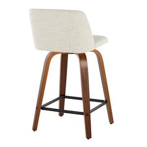English Elm Toriano Mid-Century Modern Counter Stool Set Of 2 - Cream Upholstered With Walnut Legs & Swivel Design B202S00108-GIGA
