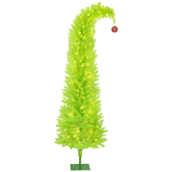 English Elm 84 Inch Prelit Pencil Christmas Tree Whimsical Bent Top 250 Warm Led Slim Design T3971P396452
