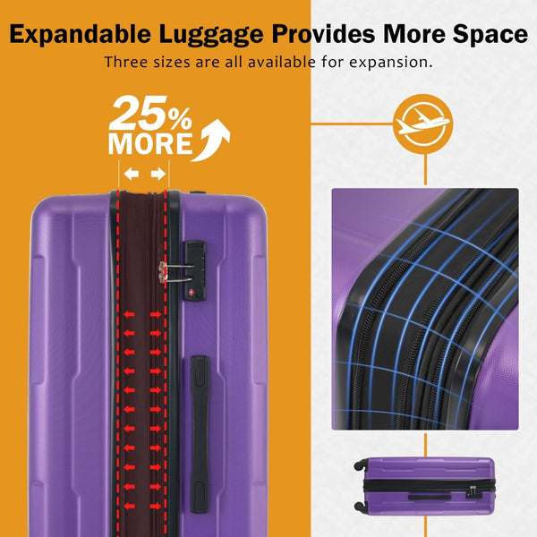 English Elm 2 Piece Abs Hard Shell Spinner Luggage Set with Tsa Lock Expandable Travel Suitcases Purple N732P198744I