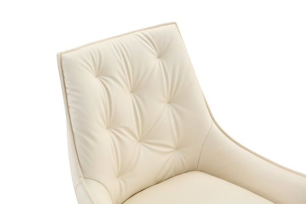 English Elm Dining Chairs Set Of 2 - Off White Faux Leather With Gold Accents, Ergonomic Design & Durable Frame W3493P359726