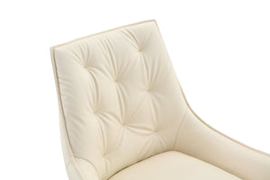 English Elm Dining Chairs Set Of 4 – Elegant Off-White Faux Leather With Gold Accents & Sturdy Black Legs W3493P356426