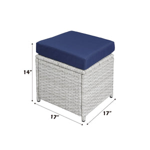 English Elm Paitalyi 9PC Blue Wicker Bistro Set with Glass Table, Steel Frame, Cushioned Chairs & Ottomans B2726S00416