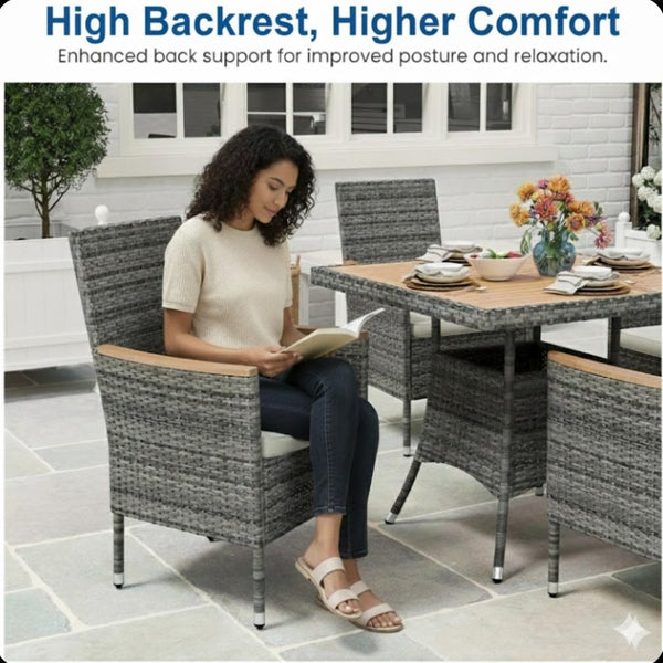 English Elm 1-piece Square Acacia Wood Top Hand-woven Pe Rattan Outdoor Patio Dining Table Gray B082P455163