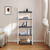 English Elm 5-Tier Shelves,Bookshelf, Storage Rack, Bookcase With Rubber Wood Frame, Ladder Shelf For Living Room, Home Office, Kitchen, Bedroom, Apartment