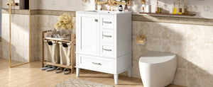 English Elm 24" Olive Bathroom Vanity Solid Wood Frame Ceramic Sink Gold Hardware Soft Close White N729P373276K