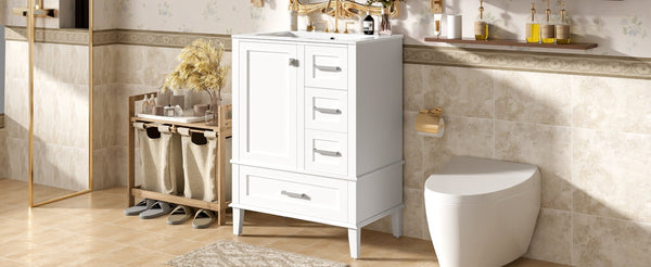 English Elm 24" Olive Bathroom Vanity Solid Wood Frame Ceramic Sink Gold Hardware Soft Close White N729P373276K