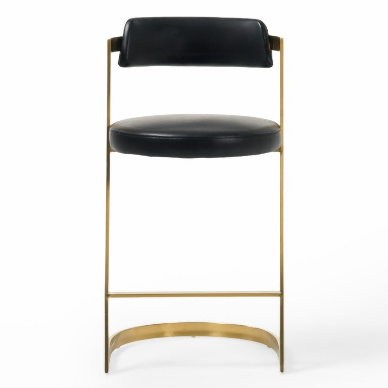 VIG Furniture Shandra Glam Cantilever Counter Stool With Gold Stainless Steel Frame And Pleather Upholstery, 26" Seat Height Black Bar Stool VGRHRHS-CS-220-PU-BLK-BS