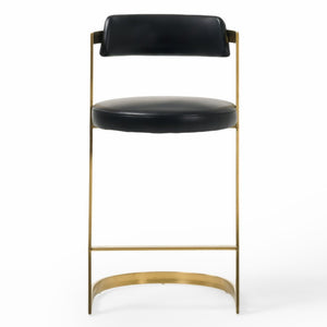 VIG Furniture Shandra Glam Cantilever Counter Stool With Gold Stainless Steel Frame And Pleather Upholstery, 26" Seat Height Black Bar Stool VGRHRHS-CS-220-PU-BLK-BS