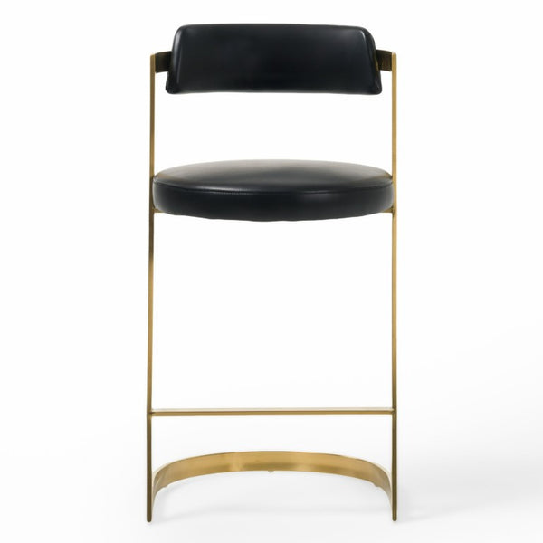 VIG Furniture Shandra Glam Cantilever Counter Stool With Gold Stainless Steel Frame And Pleather Upholstery, 26" Seat Height Black Bar Stool VGRHRHS-CS-220-PU-BLK-BS