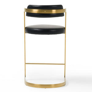 VIG Furniture Shandra Glam Cantilever Counter Stool With Gold Stainless Steel Frame And Pleather Upholstery, 26" Seat Height Black Bar Stool VGRHRHS-CS-220-PU-BLK-BS