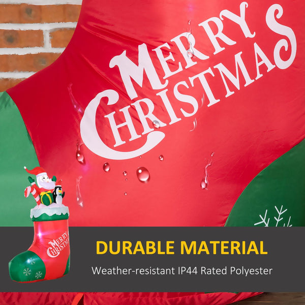 English Elm Outsunny 5Ft Inflatable Christmas Decoration With Santa & Penguin In Sock, Led Lights For Yard Fun W2225P229120-GIGA