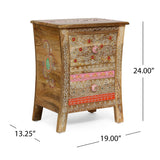 Christopher Knight Home® - Noble House - Fullen Handcrafted Boho 2 Drawer Mango Wood Nightstand