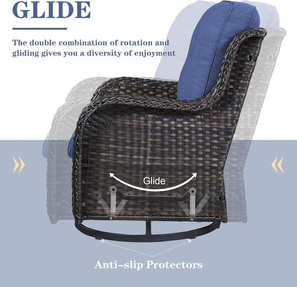 English Elm Outdoor Swivel Rocker Patio Chairs Set of 2 Wicker Swivel Seats with Cushions, UV‑Resistant, 350lb Capacity, Dark Brown W349P253795