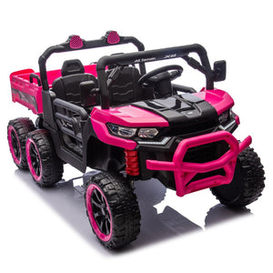 English Elm 24v Two Seat Kids Electric Dump Truck Six Wheel 4wd Utv with Parental Remote Pink W1578P268990