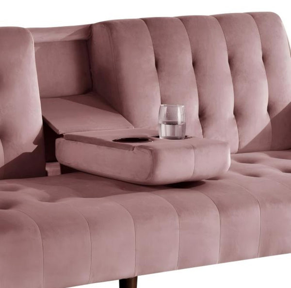 English Elm 72" Convertible Linen Sleeper Sofa with Folding Backrest Built-in Table Small Space Pink B2735P498839