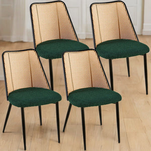 English Elm Green Rattan Dining Chairs Set Of 4,Boucle Chairs With Natural Cane Back, Upholstered Dining Room Kitchen Chair For Dining Room Kitchen, Living Room