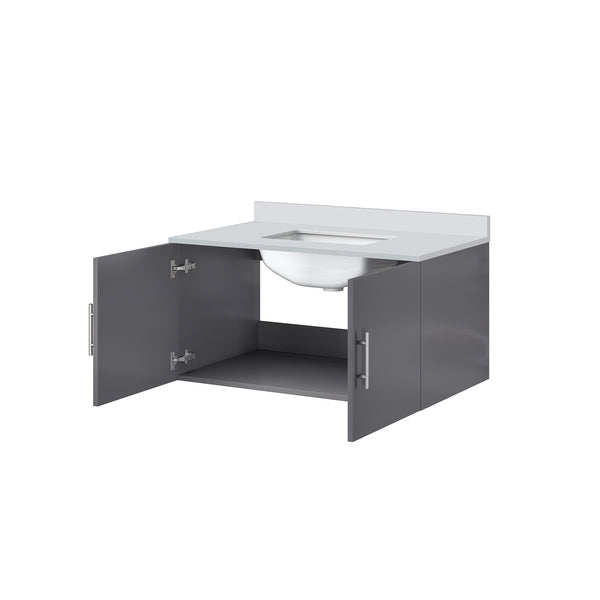 English Elm Dark Grey Bath Vanity With White Quartz Top - Modern Design, Spacious Storage & Easy Installation B2731P258604