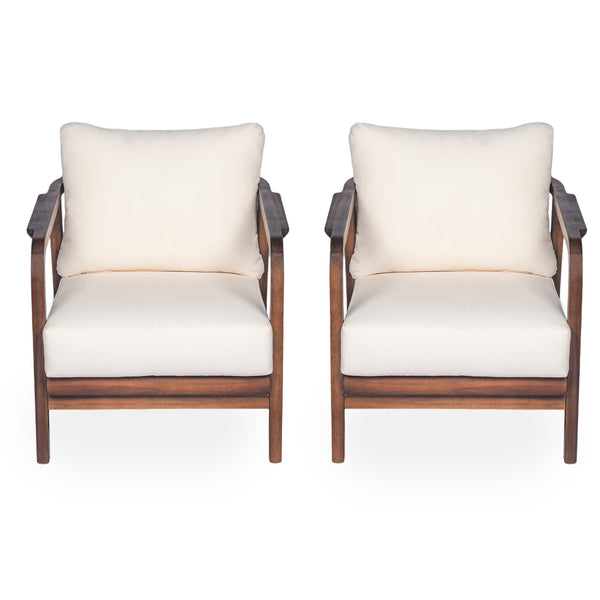 English Elm Christopher Knight Home® - 28" Outdoor Lounge Chair - Woven Backrest, Solid Wood Frame, Plush Cushions For Patio Relaxation N767P255015D_2