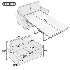 English Elm 57.9" Orisfur Pull Out Sofa Bed Loveseat Sleeper With Twin Size Memory Mattress With Two Usb Ports For Living Room Spaces (Old Sku:Wf305474Aae), Grey