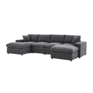 English Elm Corduroy Modular Sectional Sofa with Dual Ottomans for Flexible Living Room Seating Dark Gray B2748S00022