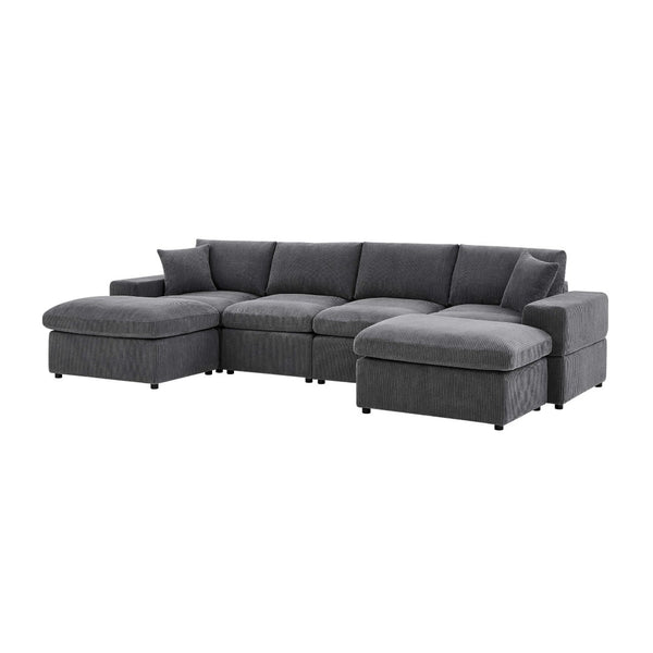 English Elm Corduroy Modular Sectional Sofa with Dual Ottomans for Flexible Living Room Seating Dark Gray B2748S00022
